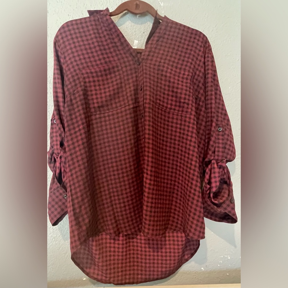 Maurices Burgundy Checkered Blouse